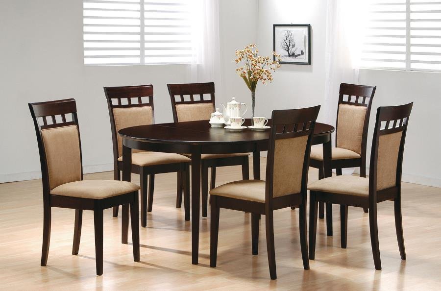 GABRIEL 7-PIECE EXTENSION LEAF DINING TABLE SET CAPPUCCINO