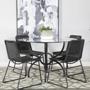 AVIANO 5-PIECE ROUND GLASS TOP DINING TABLE SET GUNMETAL