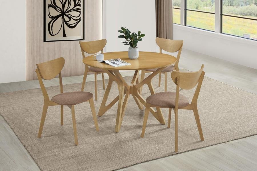 ELOWEN 5-PIECE ROUND SOLID WOOD DINING SET LIGHT WALNUT