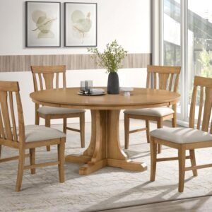 HARTVILLE 5-PIECE ROUND DINING TABLE SET NATURAL LIGHT BROWN