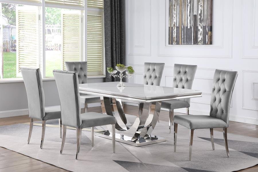 KERWIN 7-PIECE RECTANGULAR DINING TABLE SET GREY AND CHROME
