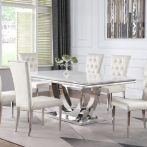 KERWIN 7-PIECE RECTANGULAR DINING TABLE SET WHITE AND CHROME