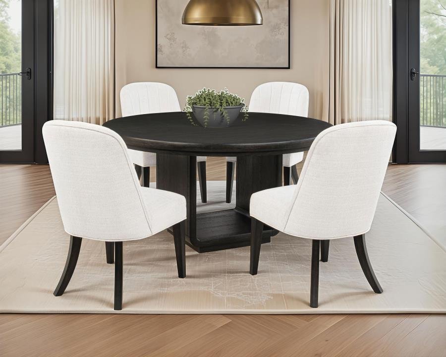 LEANDRO 5-PIECE ROUND DINING TABLE SET BURNISHED BLACK