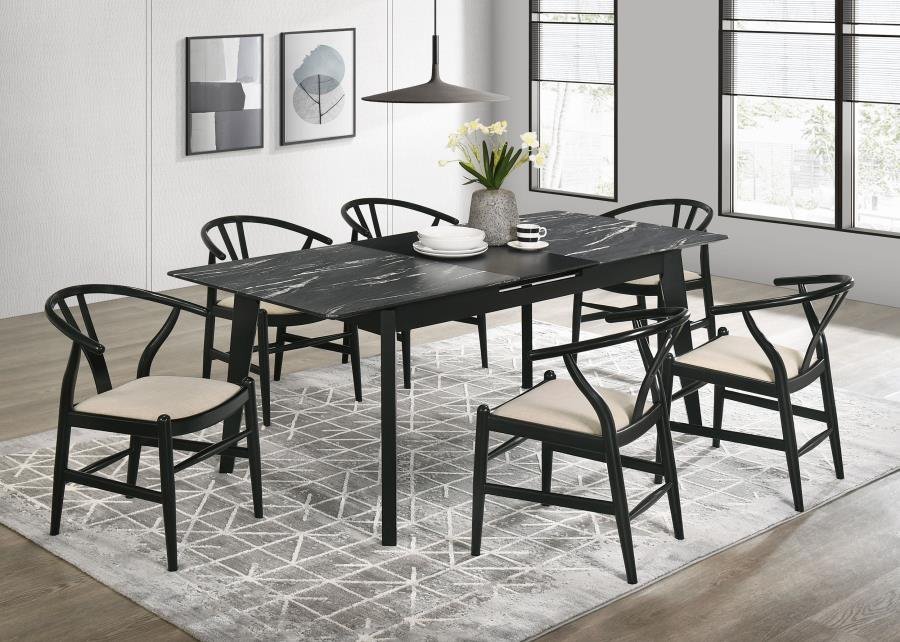 CRESTMONT 7-PIECE EXTENSION LEAF DINING TABLE SET BLACK