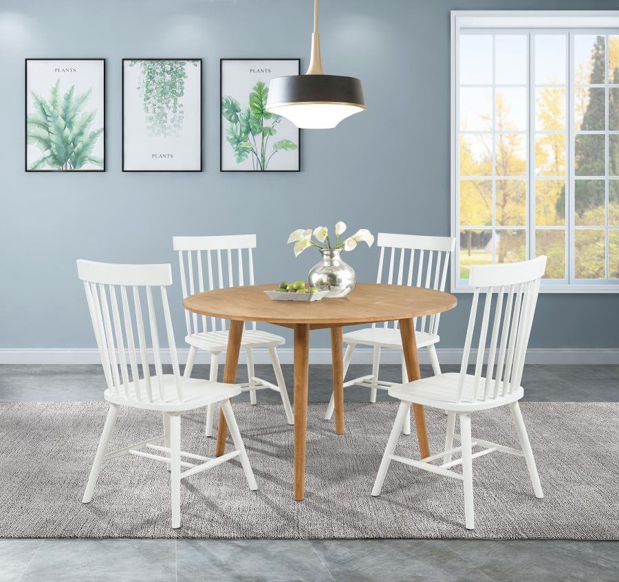 ANDREWS 5-PIECE ROUND DINING TABLE SET LIGHT ASH AND WHITE
