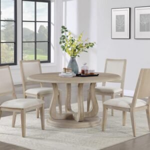TROFELLO 5-PIECE ROUND DINING TABLE SET WHITE WASHED