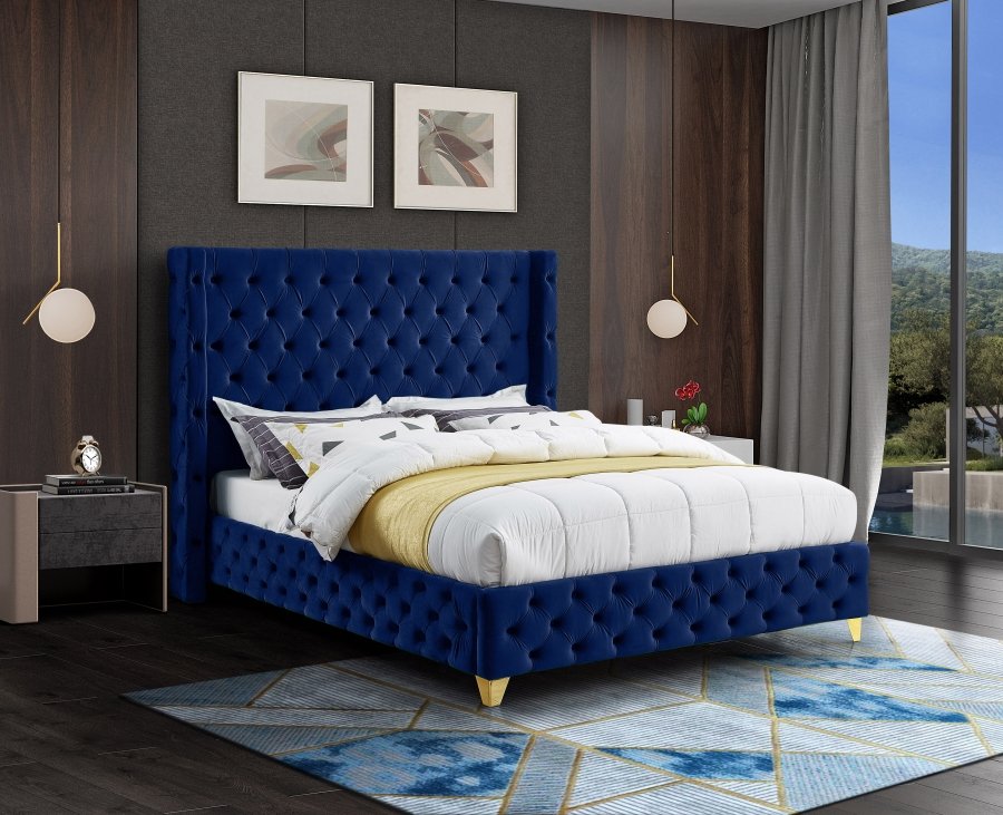 Savan Velvet Upholstered Bed - Image 3
