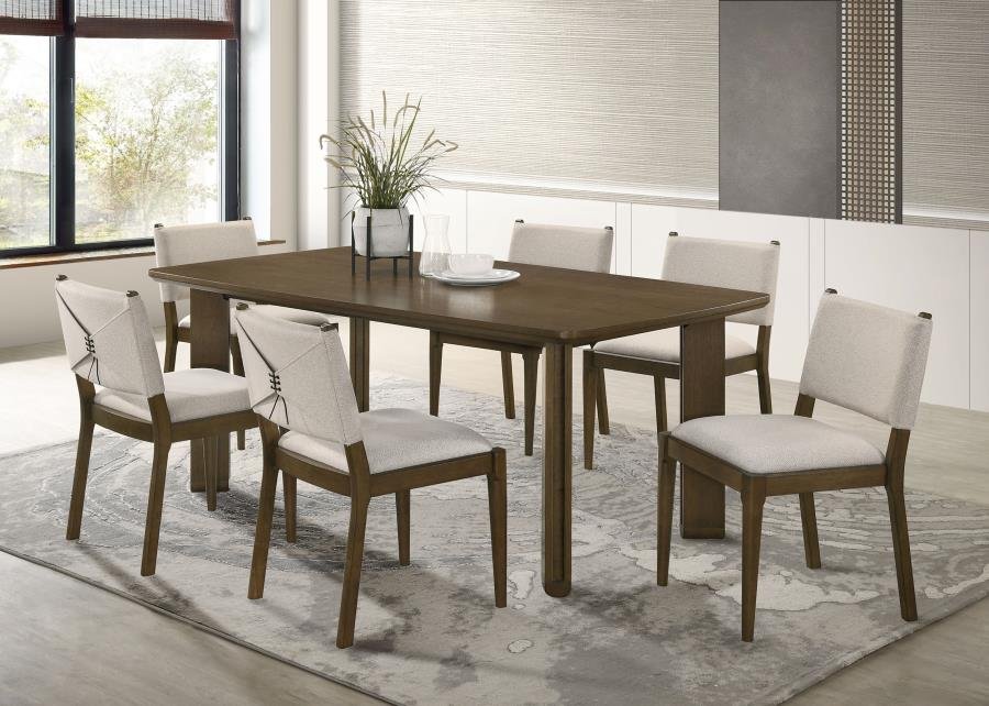 OTTOWA 7-PIECE RECTANGULAR WOOD DINING ROOM TABLE SET BROWN