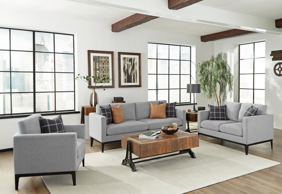 APPERSON 3-PIECE UPHOLSTERED TRACK ARM SOFA SET LIGHT GREY