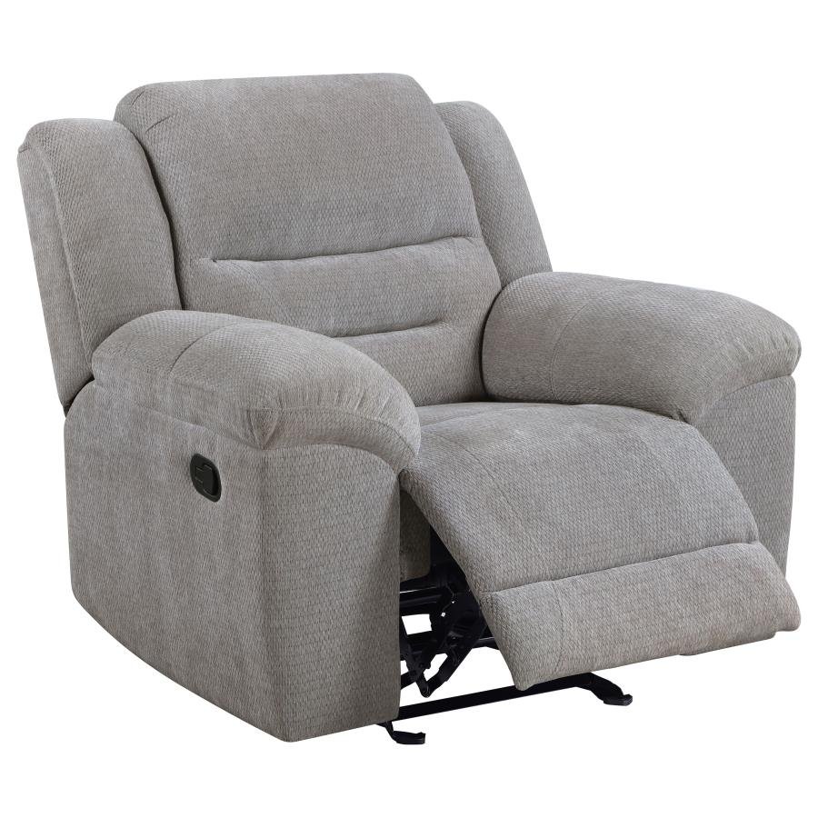 GILSON CHENILLE UPHOLSTERED GLIDER RECLINER CHAIR GREY