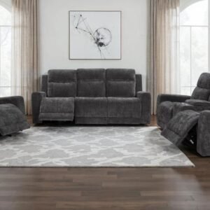 KENNETT 3-PIECE CHENILLE POWER RECLINING SOFA SET DARK GREY