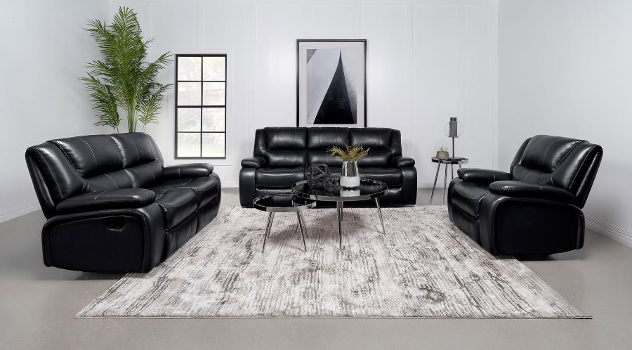 CAMILA 3-PIECE UPHOLSTERED MOTION RECLINING SOFA SET BLACK