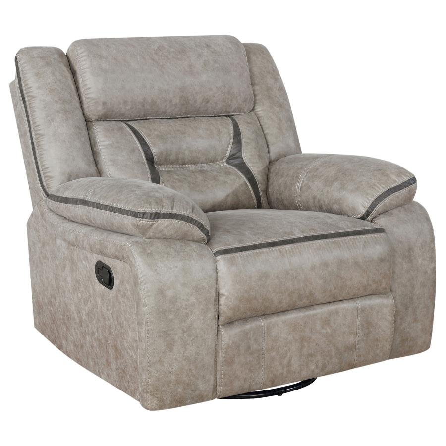 GREER UPHOLSTERED SWIVEL GLIDER RECLINER CHAIR TAUPE