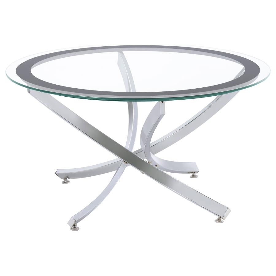 BROOKE ROUND GLASS TOP COFFEE TABLE METAL BASE CHROME