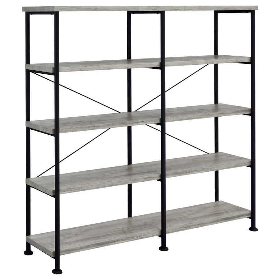 ANALIESE 63-INCH 4-SHELF DOUBLE BOOKSHELF GREY DRIFTWOOD