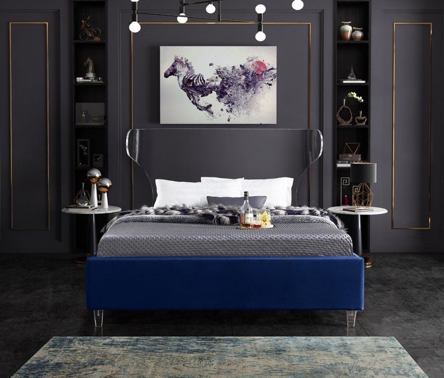 Ghost Velvet Upholstered Bed - Image 4