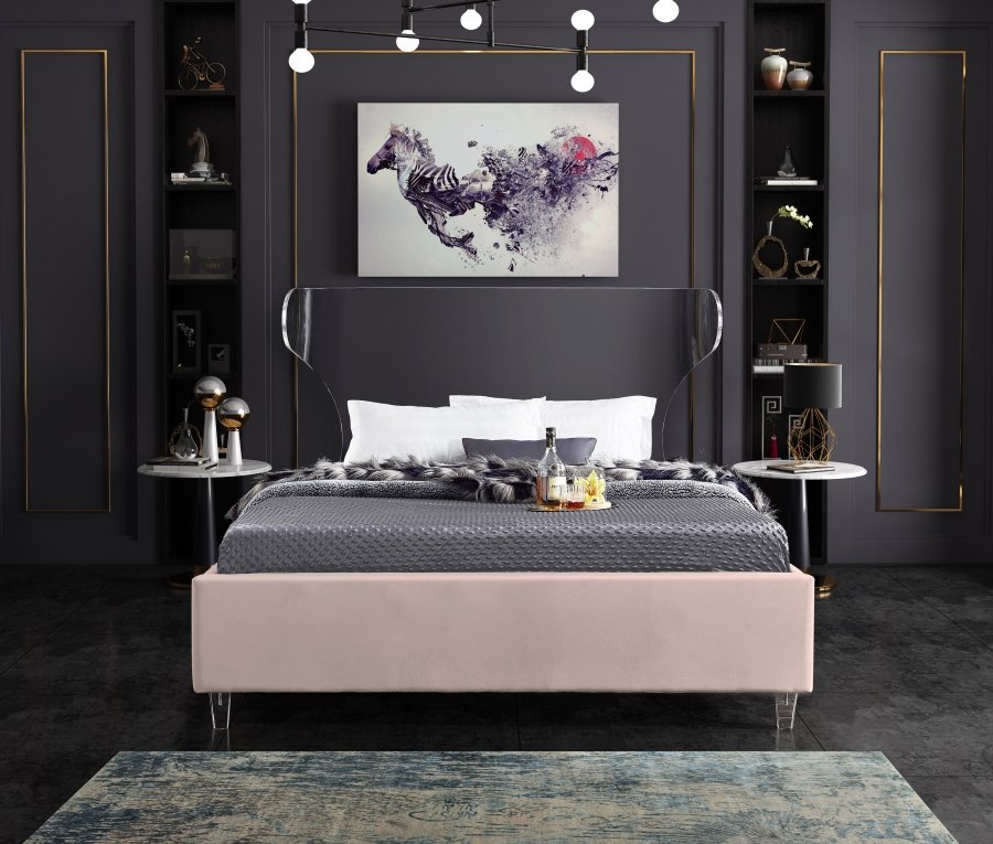 Ghost Velvet Upholstered Bed - Image 4