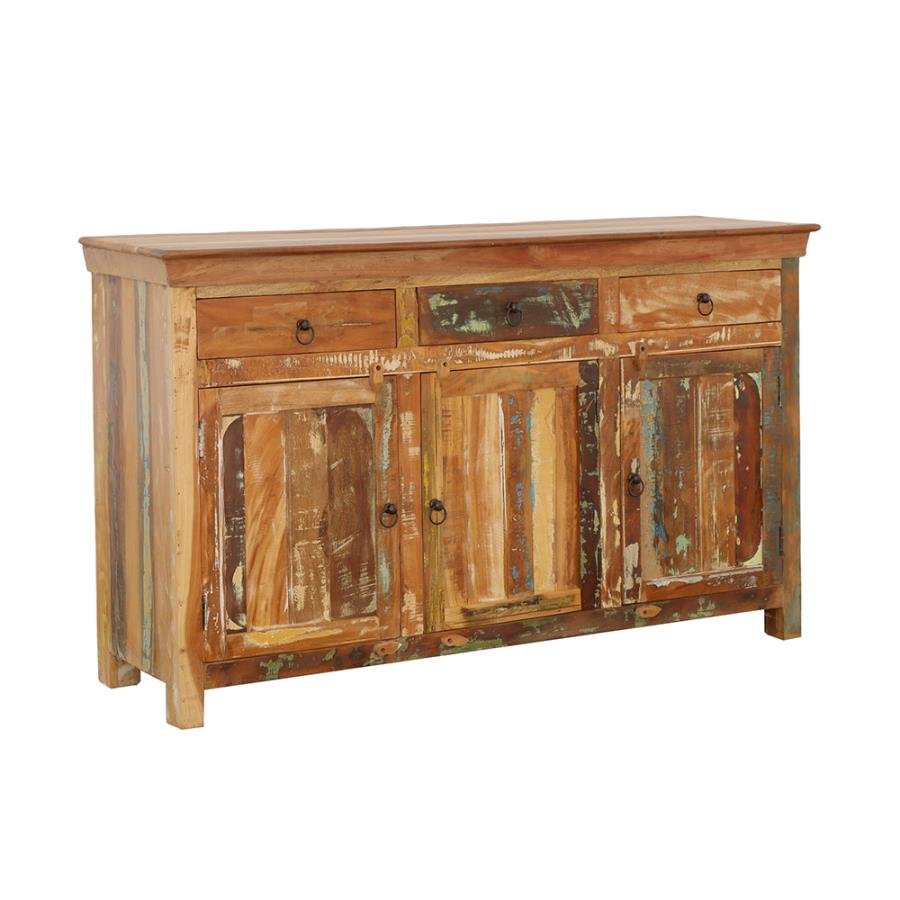 HARPER 3-DOOR SOLID RECLAIMED WOOD ACCENT CABINET BROWN