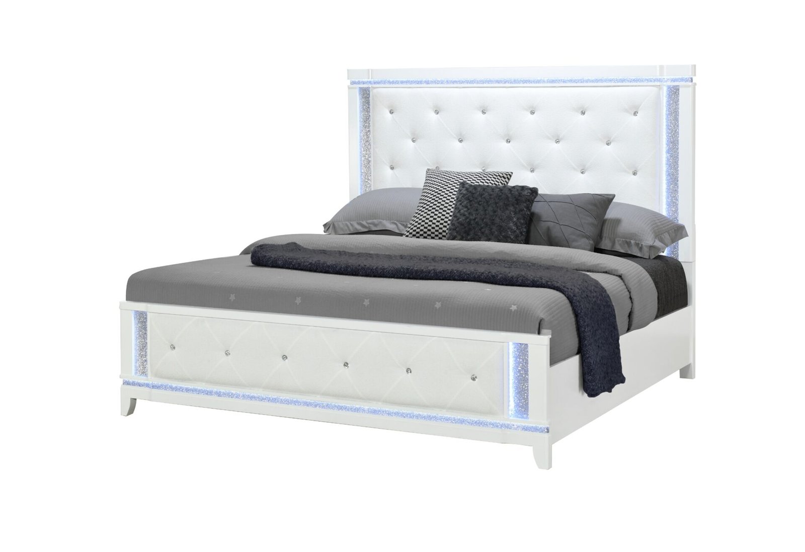 alina white king bed with led