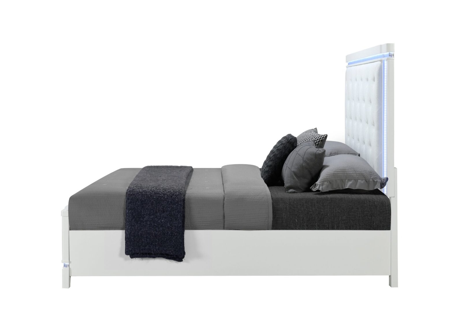 alina white queen bed with led