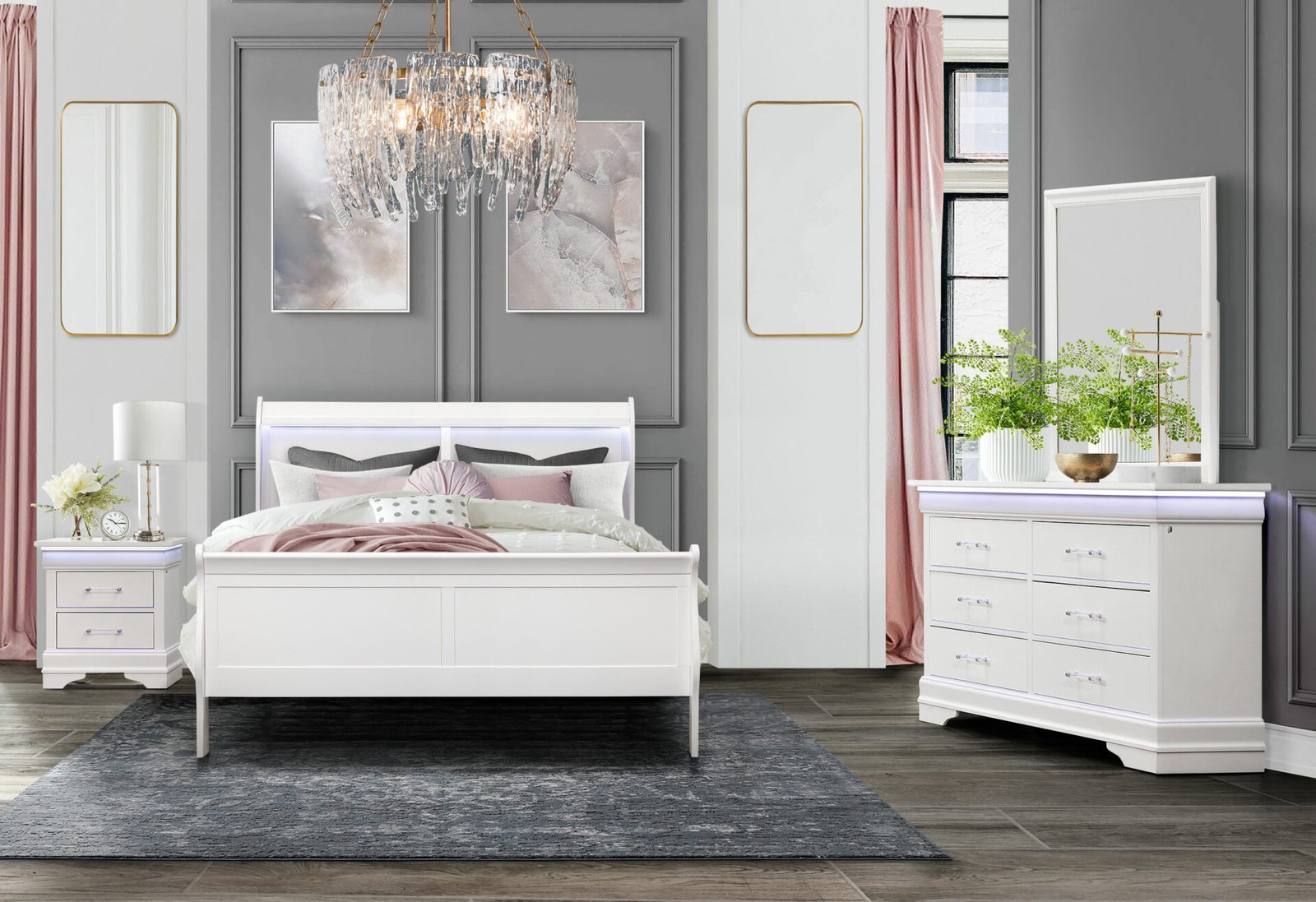 charlie white full bed with led