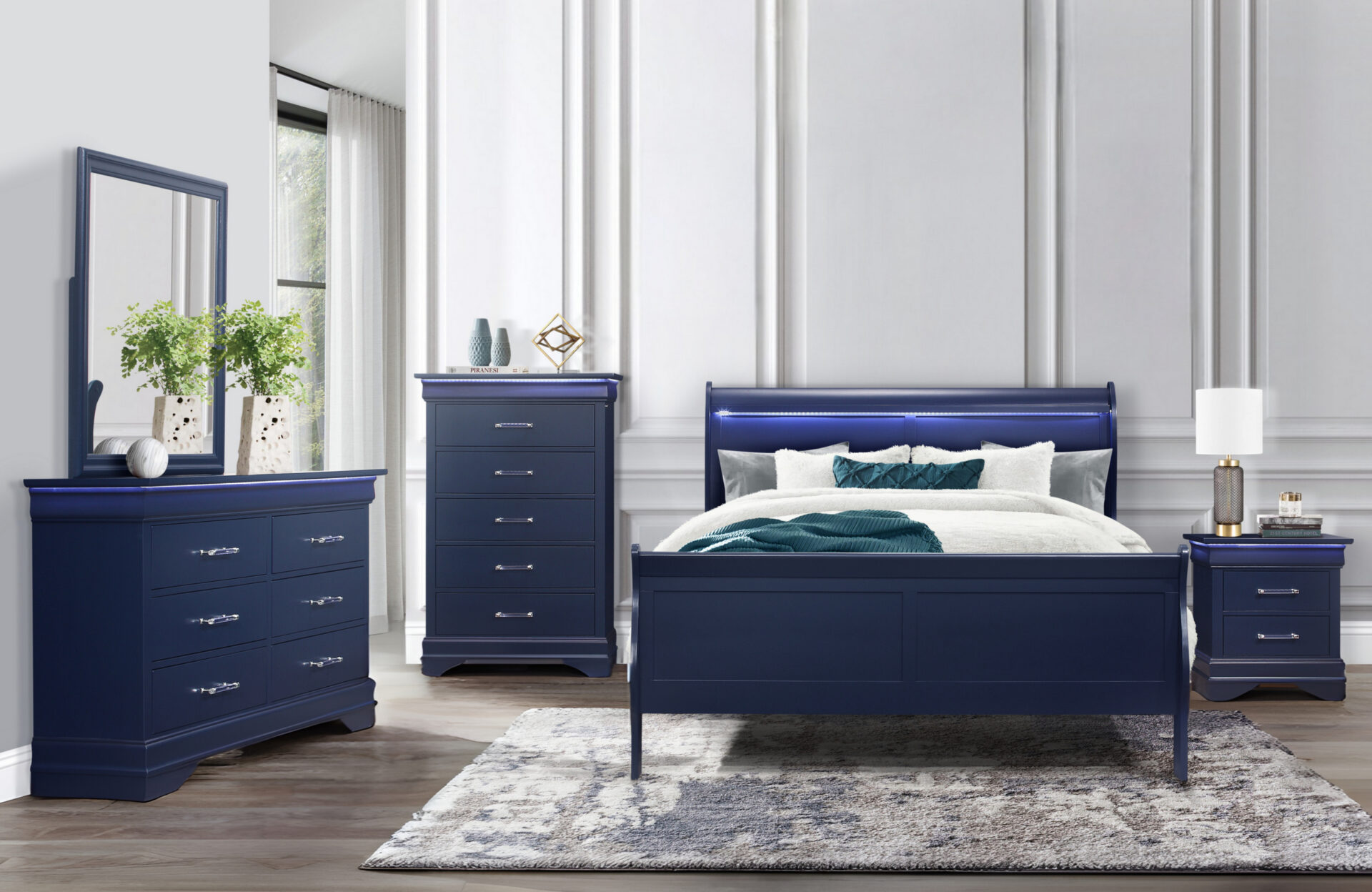 CHARLIE BLUE FULL BED GROUP WITH LED