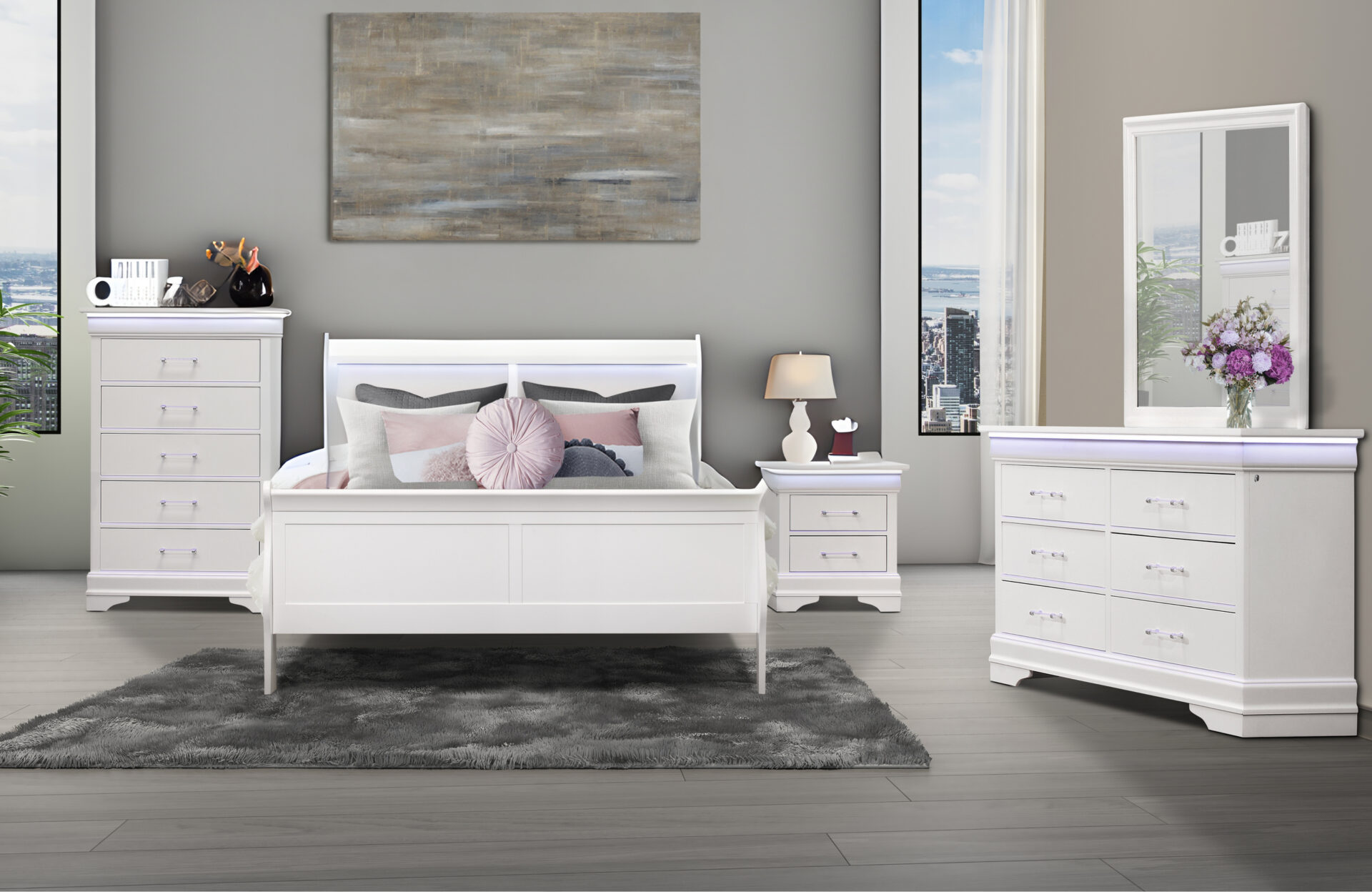 CHARLIE WHITE FULL BED GROUP WITH LED