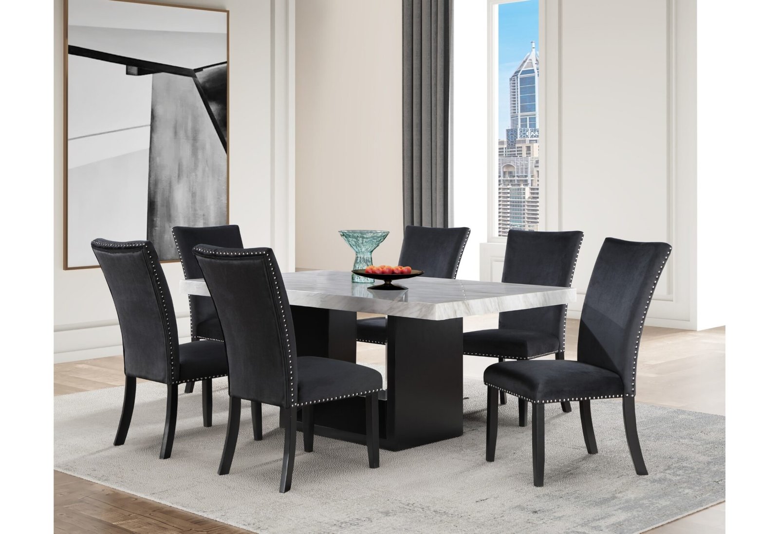 D02 DINING TABLE + 8 D03 BLACK DINING CHAIRS