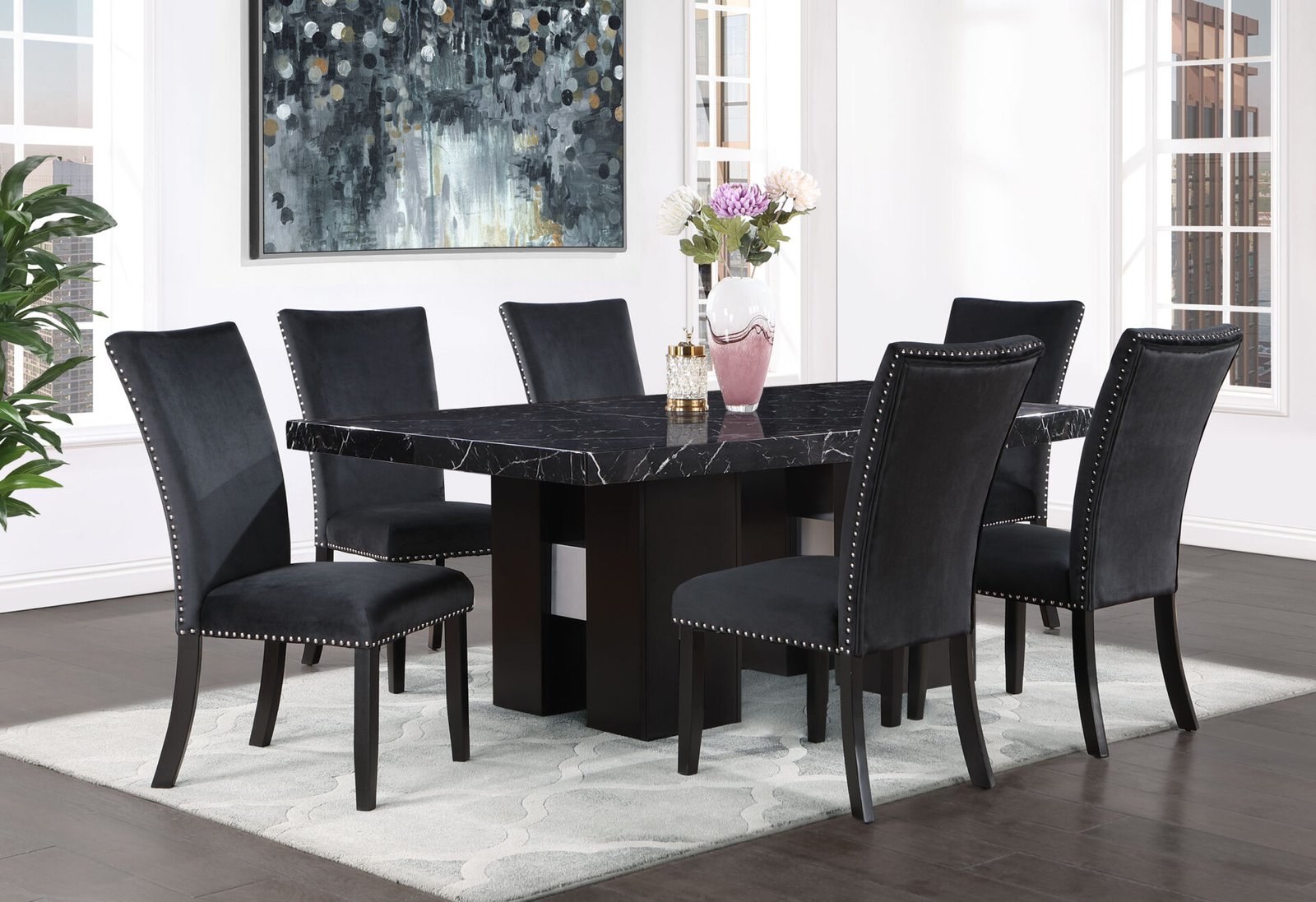 D03 DINING TABLE +6 D03 DINING CHAIRS BLACK