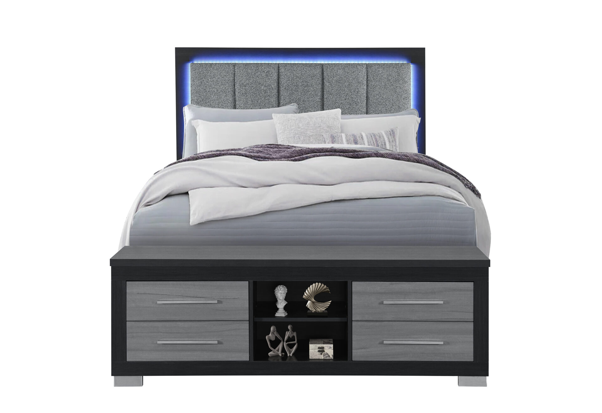 EMMA BLACK/GREY QUEEN BED WITH LED AND USB