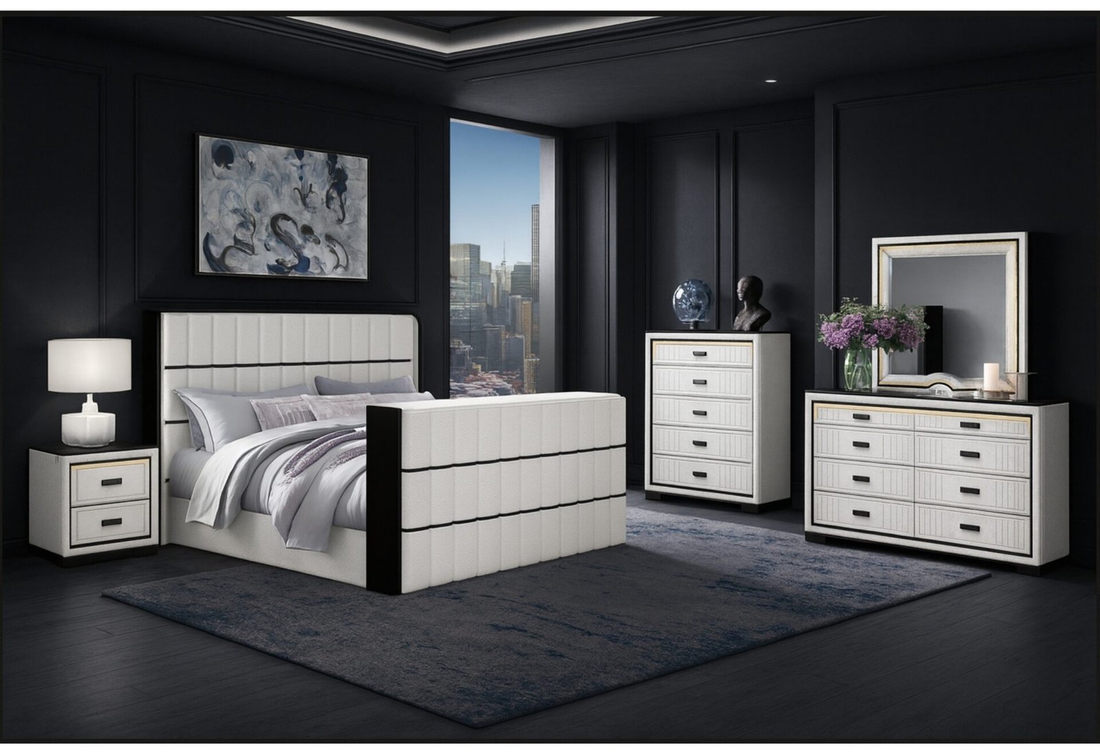ISABELLA WHITE/BLACK QUEEN BED GROUP