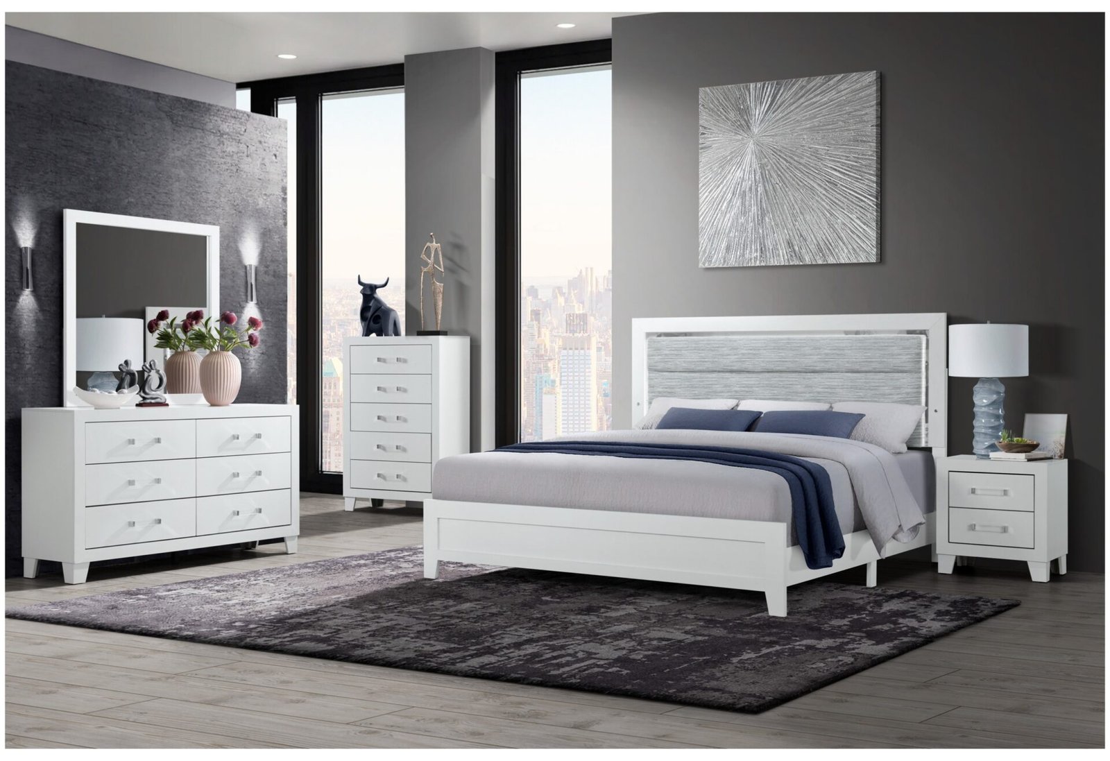 luccia white king bed with led