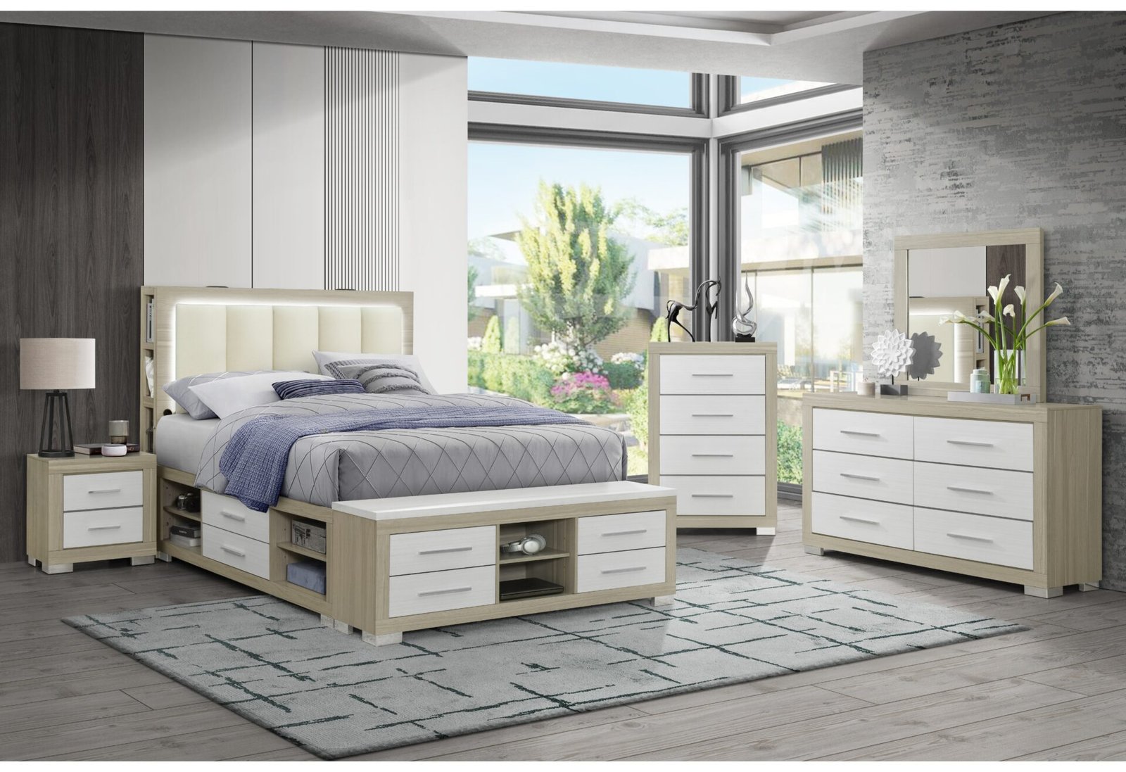 MADISON/EMMA NATURAL/WHITE FULL BED GROUP