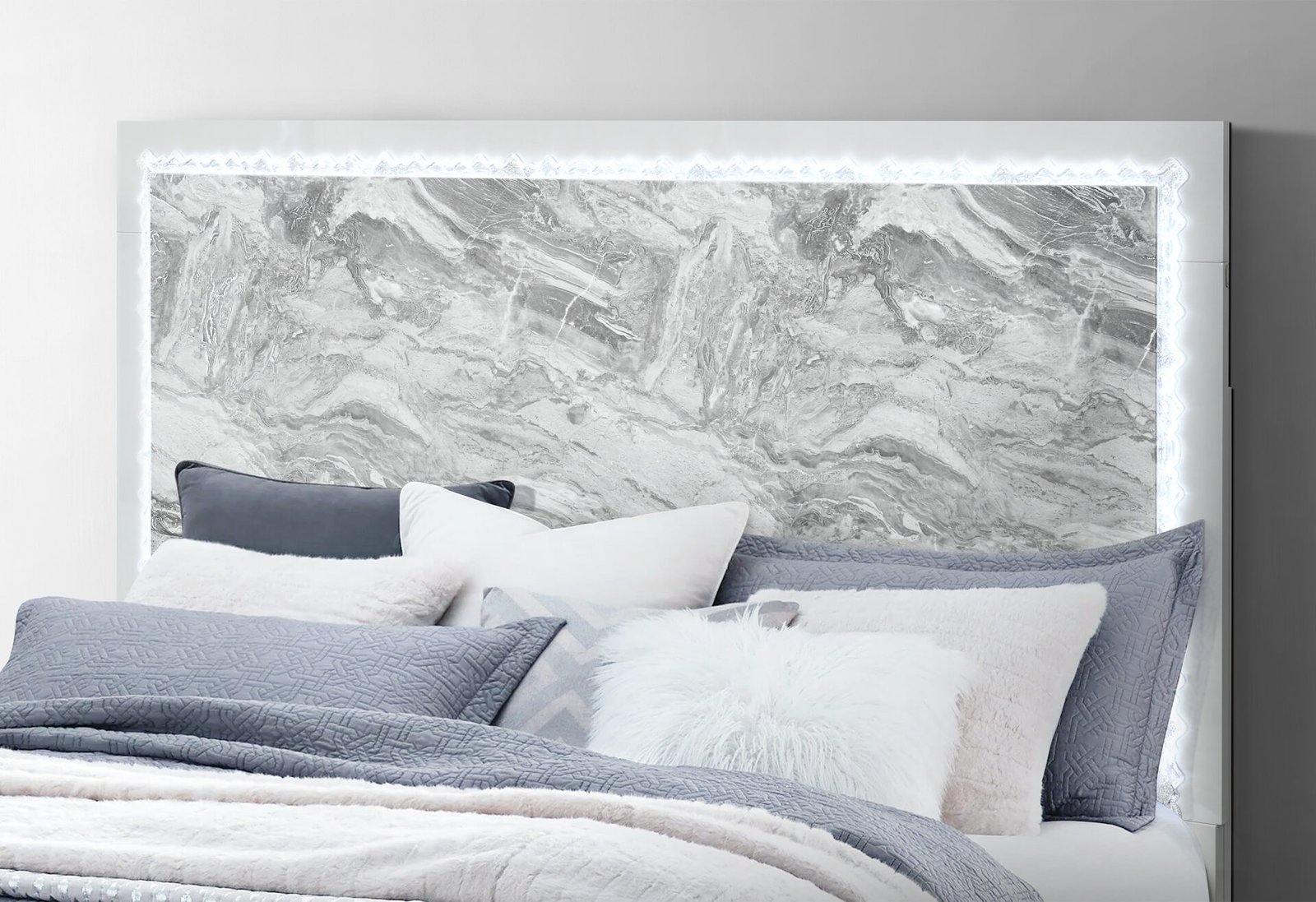 naomi silver marble queen bed with led