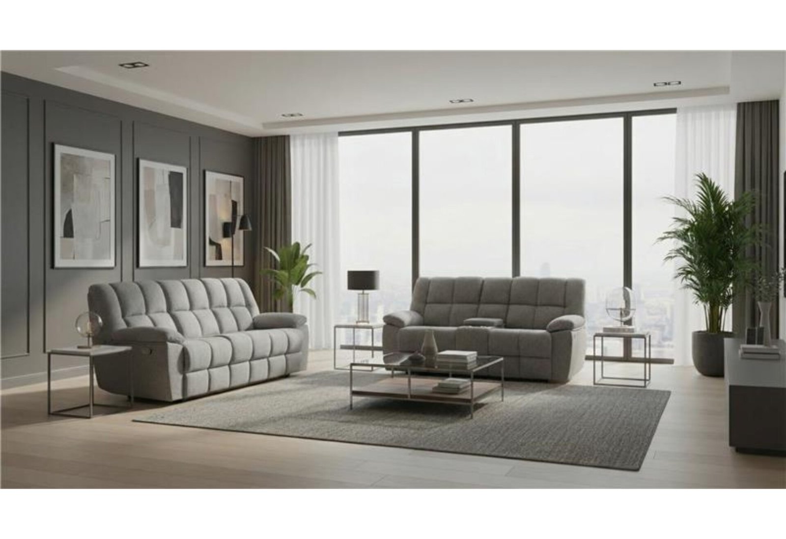 U6000 SMOKE RECLINING SOFA AND CONSOLE RECLINING LOVESEAT