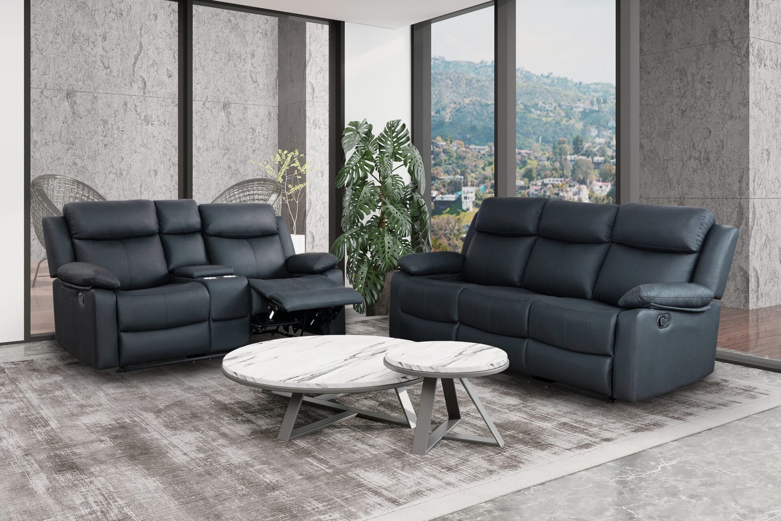U6026 BLACK PU 72A REC SOFA/CONSOLE REC LOVESEAT W/LED & SPEAKER