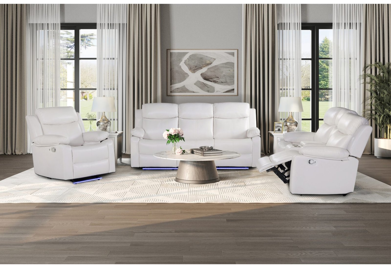 U6026 BLANCHE WHITE REC SOFA W/LED/CONS REC LS W/SPKR&LED/GR W/LED