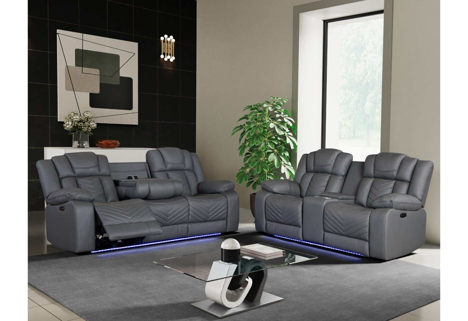 U7068 GREY 10 PWR REC SOFA/PWR CON REC LOVESEAT WITH LED