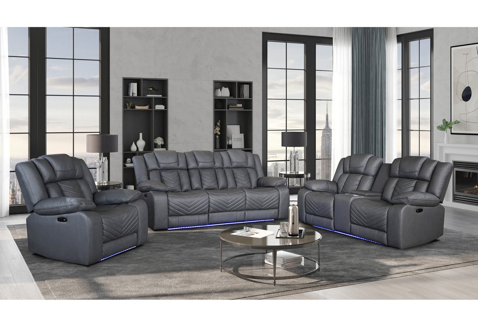 U7068 GREY 10 PWR REC SOFA/PWR CONSOLE REC LOVESEAT/PWR RECLINER W/LED