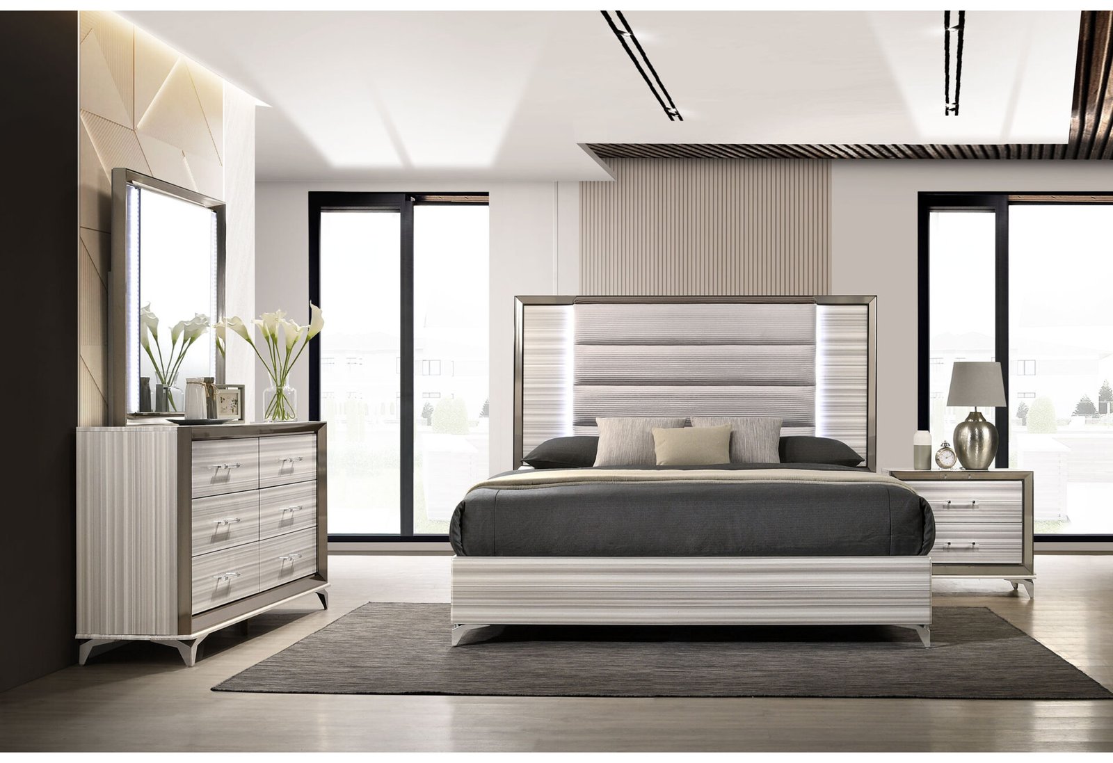 zambrano white queen bed with led