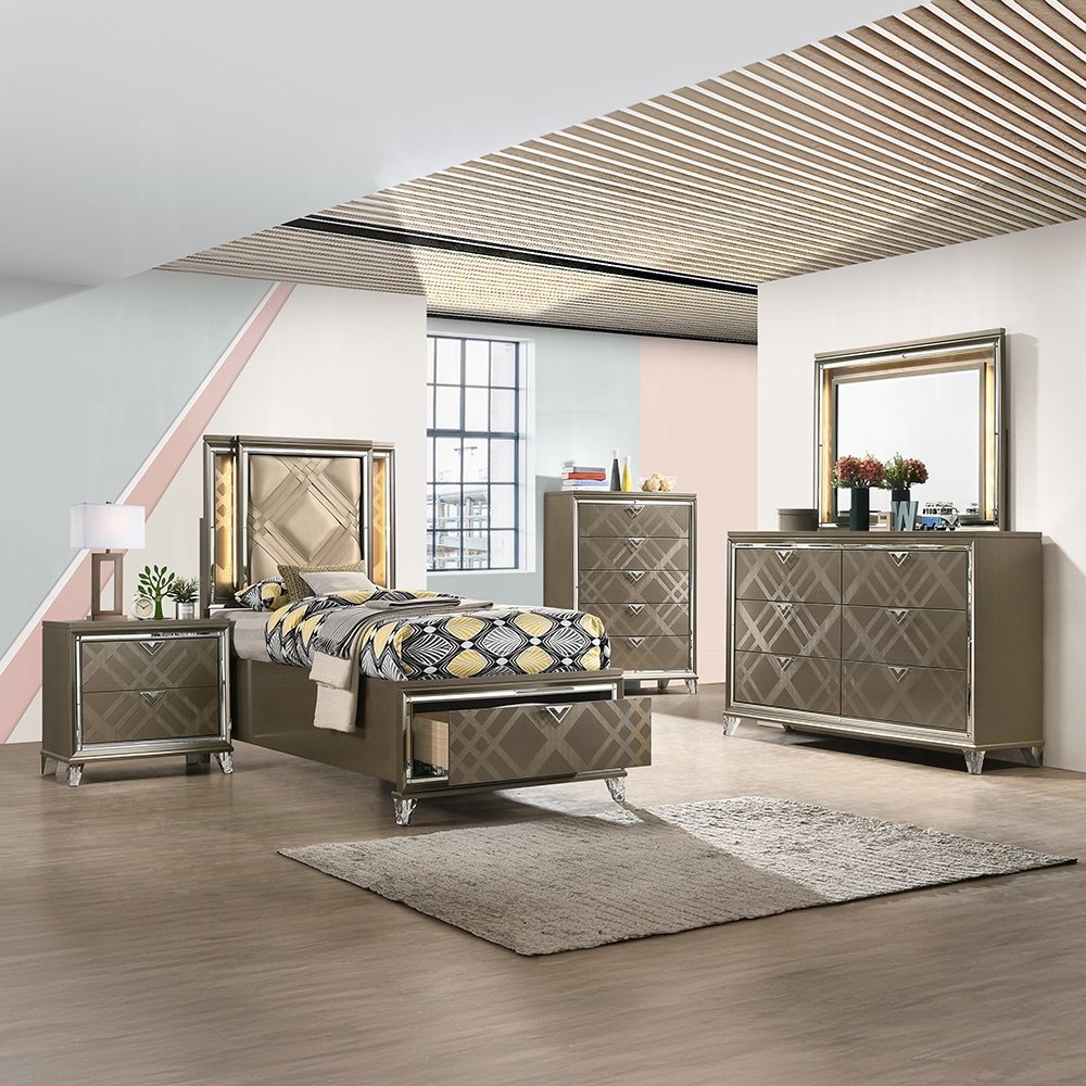 skylar full bed w/led & storage