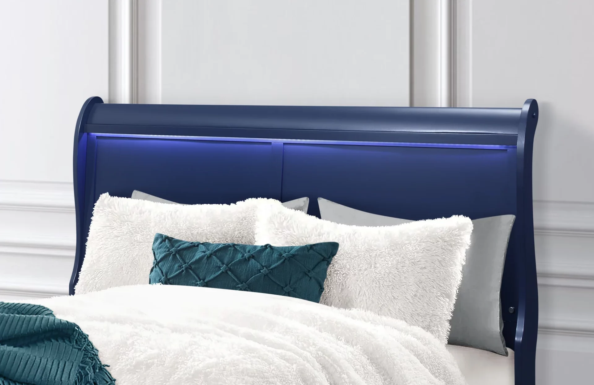 charlie blue queen bed with led
