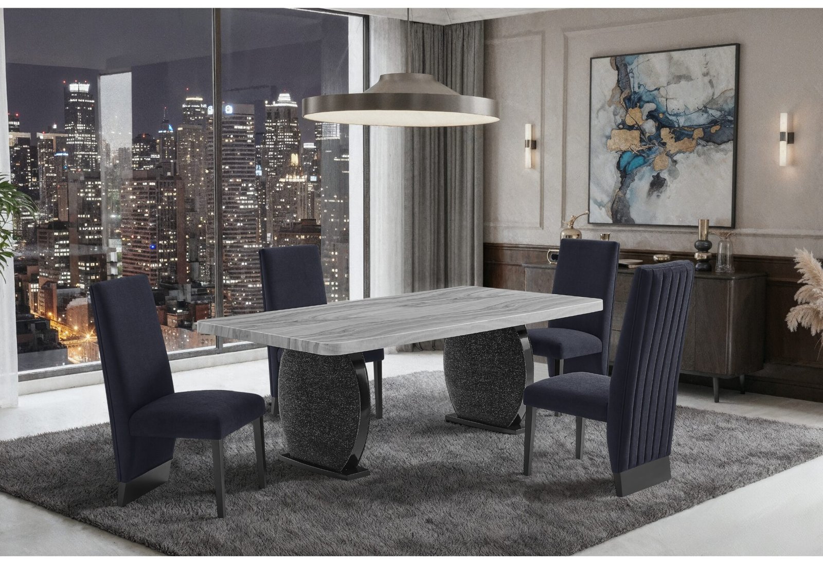 D2502 DINING TABLE AND 8 D12 BLACK DINING CHAIR