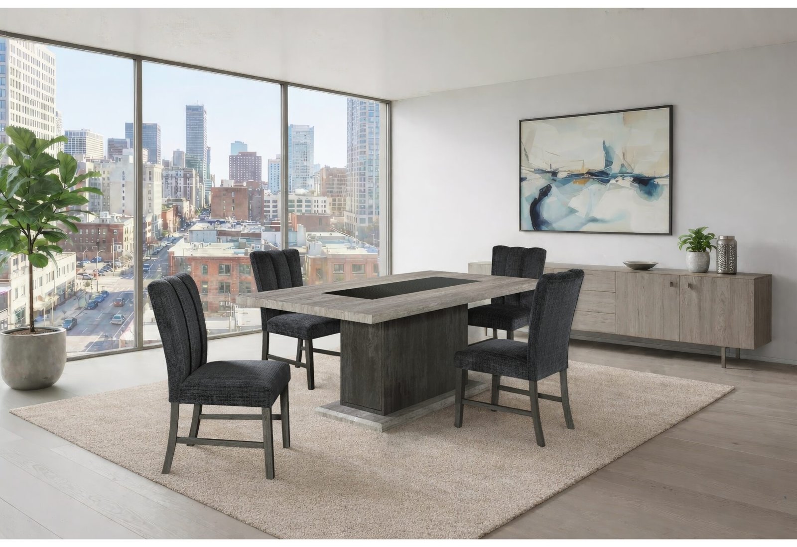 D8030 DINING TABLE AND 8 D8030 DINING CHAIRS