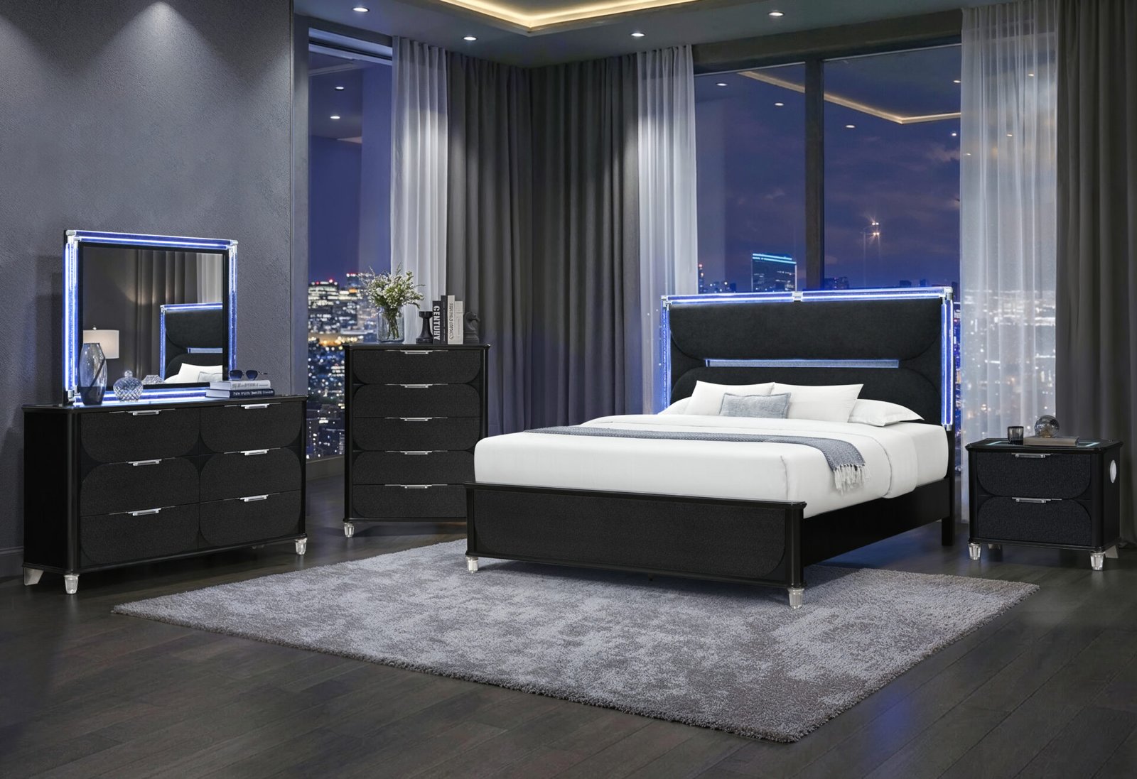 lando black king bed with continuous led lando black king bed with continuous led