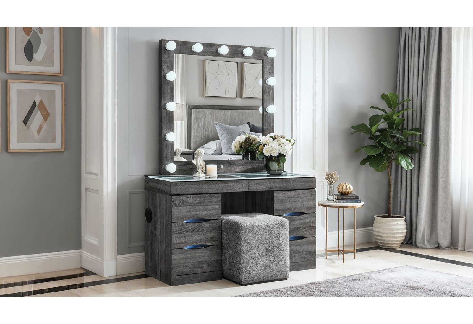 LEXI GREY VANITY SET WITH STOOL