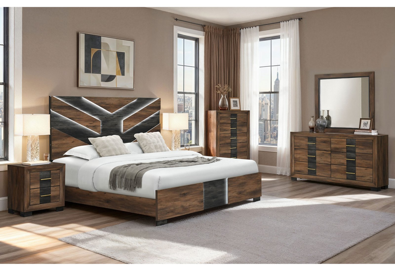 OPTIMUS BROWN/BLACK QUEEN BED GROUP