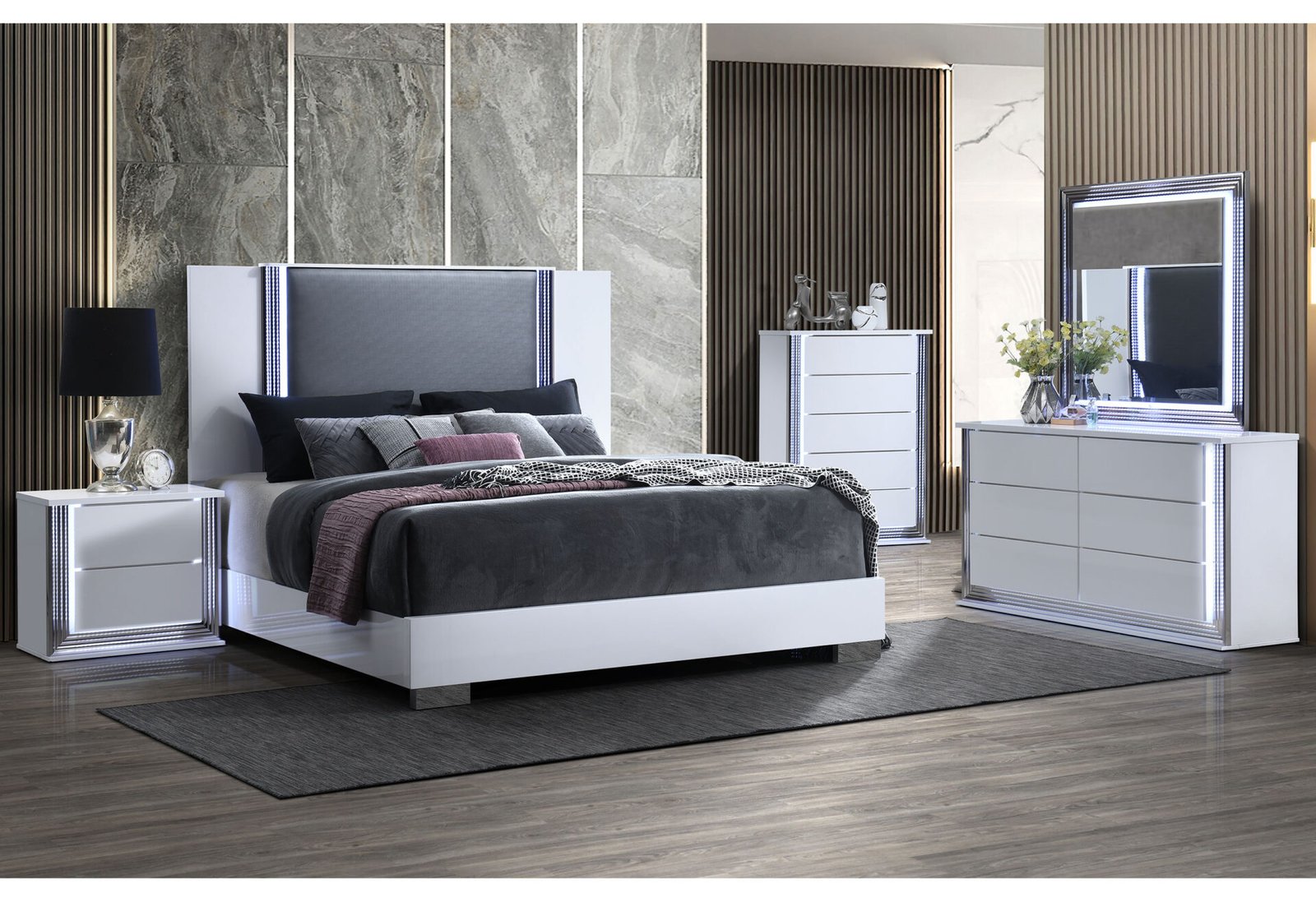 YLIME-SMOOTH WHITE-KBG FULLY SLATTED W/ VANITY SET-N