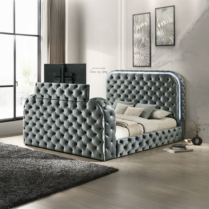 Kana Queen Bed w/LED, Fireplace & TV Stand