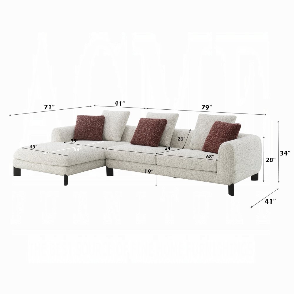 mardi sectional sofa w/6 pillows